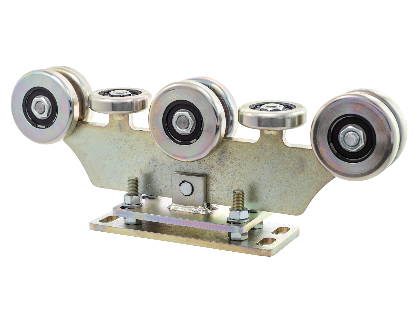 Wózek bramy przesuwnej, regulowany, do szyny 90x100, z 5-oma rolkami stalowymi, platforma 290 mm