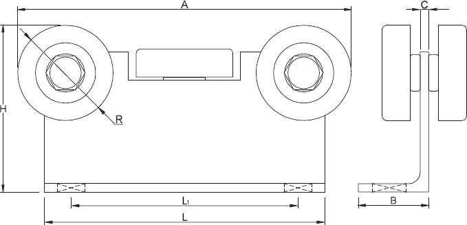 Rysunek techniczny - wózek WBL5 do bramy podwieszanej